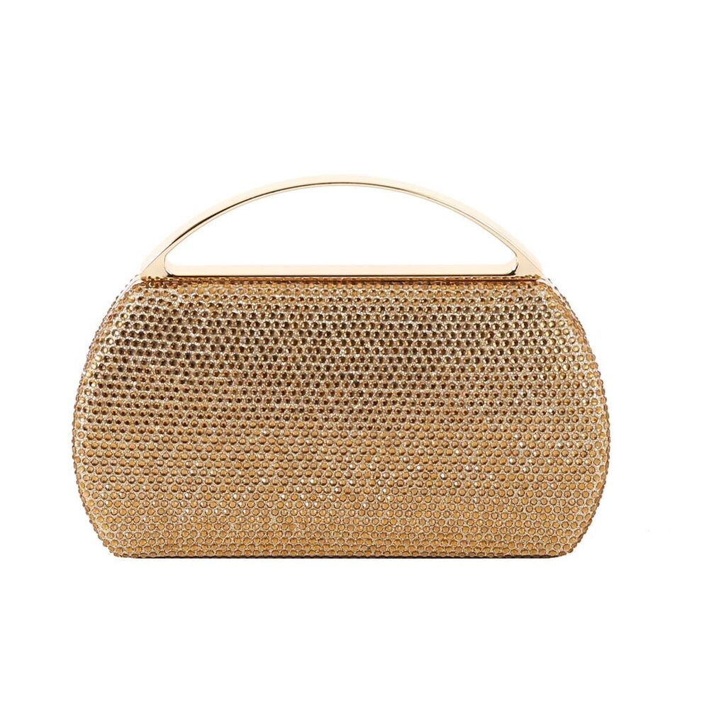 6747 Fashion Top Handle Rhinestone Beaded Evening Bag Clutch Handbag Golden